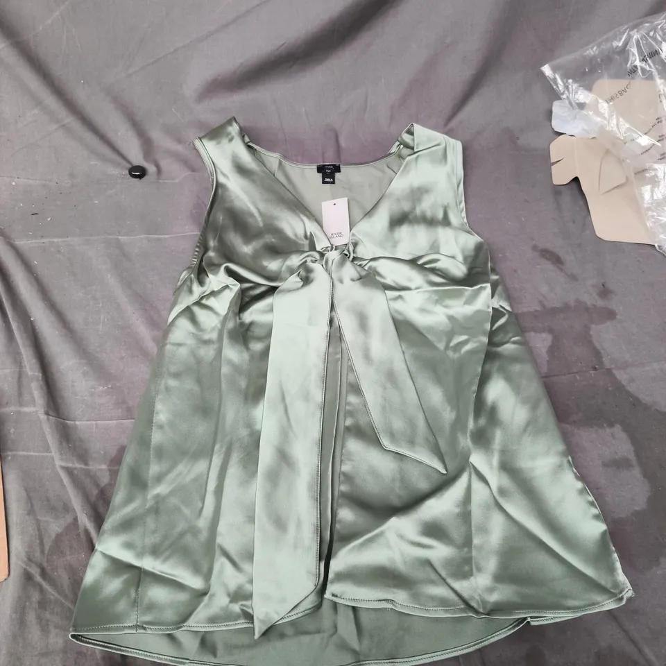RIVER ISLAND GREEN SATIN BOW-FRONT SLEEVELESS TOP, UK 10