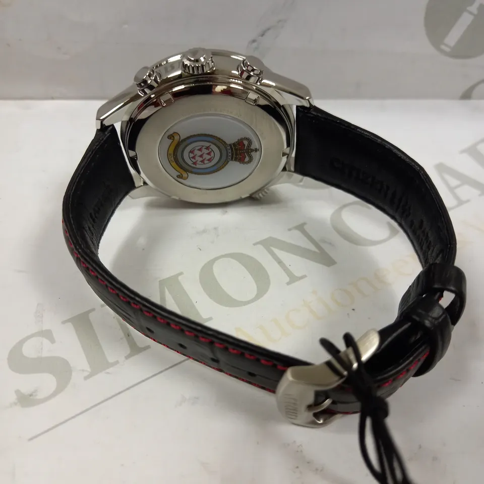 CITIZEN ECO-DRIVE GENTS RED ARROWS CHRONOGRAPH LEATHER STRAP WATCH