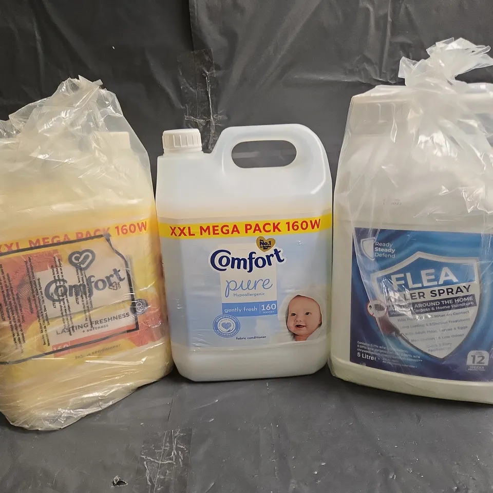 3 ASSORTED LARGE LIQUIDS TO INCLUDE COMFORT PURE, FLEA KILLER SPRAY, COMFORT SUNSHIN DAYS, ETC - COLLECTION ONLY