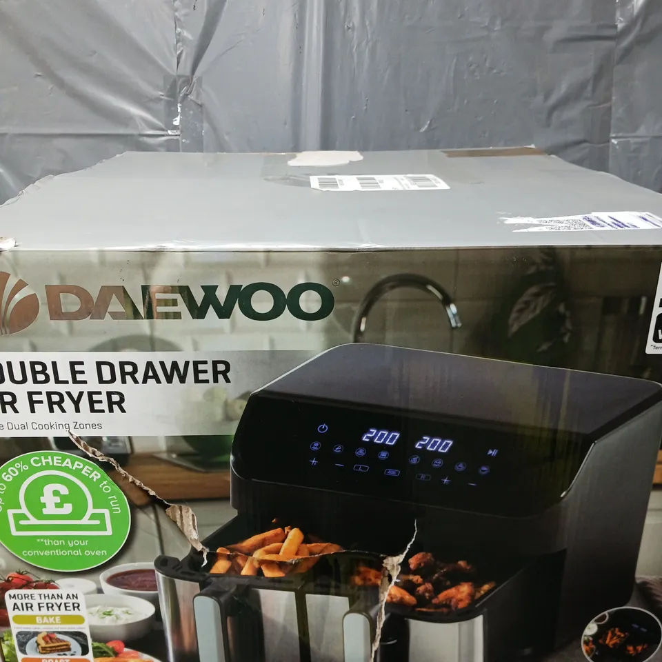 BOXED DAEWOO XL 9L DIGITAL DOUBLE DRAWER AIR FRYER RRP £99