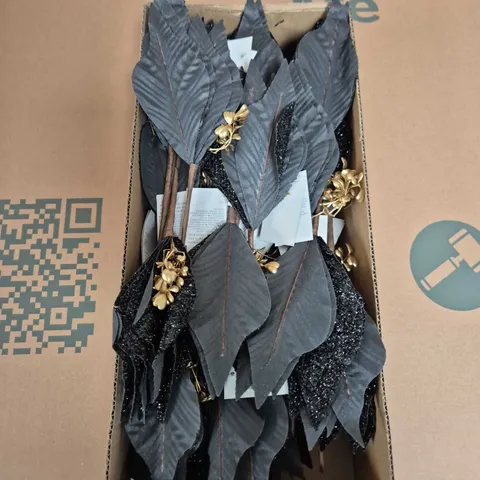 BOX OF APPROX 24 GISELA GRAHAM BLACK GLITTER POINSETTIA PICK