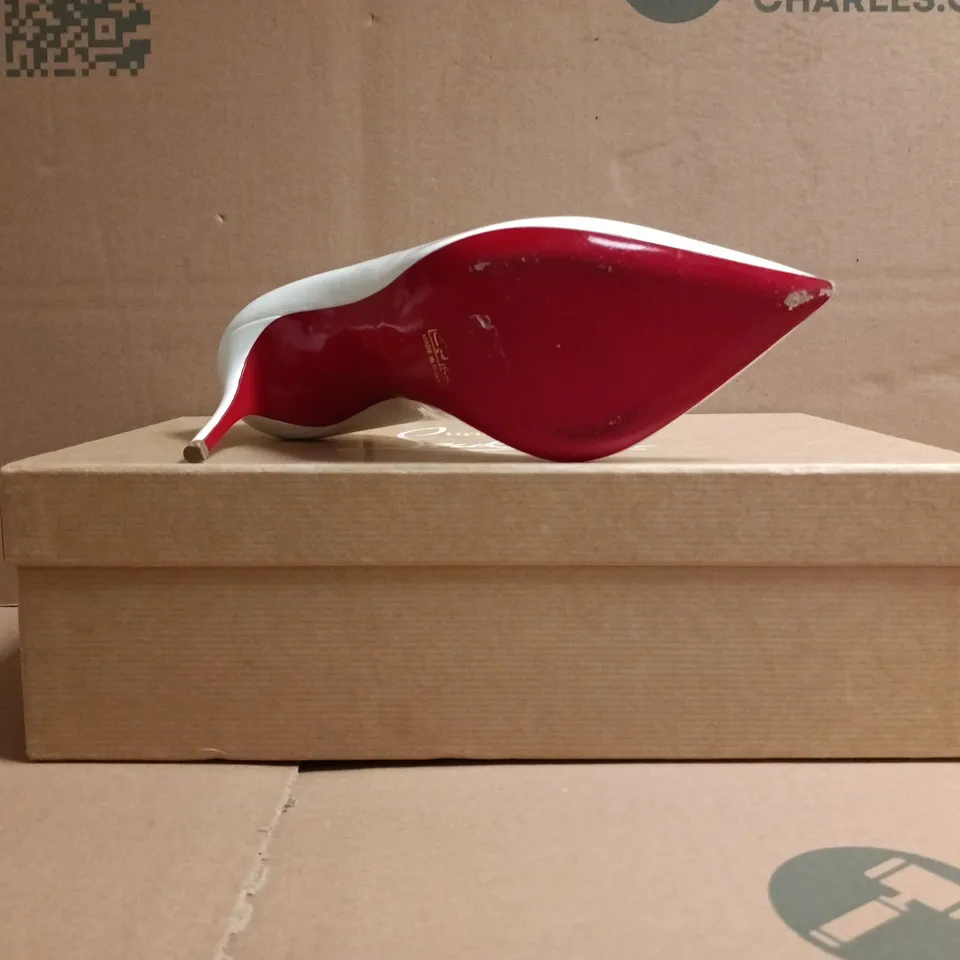 BOXED PAIR OF CHRISTIAN LOUBOUTIN POINTED TOE STILETTO HEELS IN WHITE SIZE EU 38.5