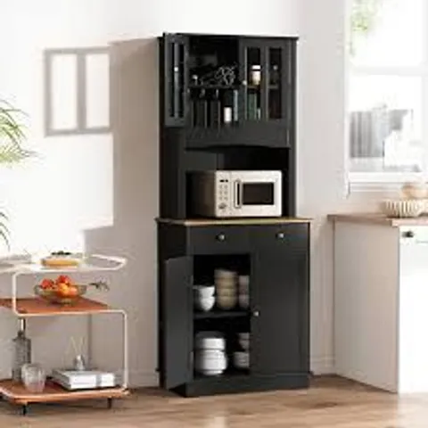 BOXED COSTWAY BLACK WOODEN CABINET 68 X 40 X 170 CM WITH 2 DRAWERS & ADJUSTABLE SHELVES