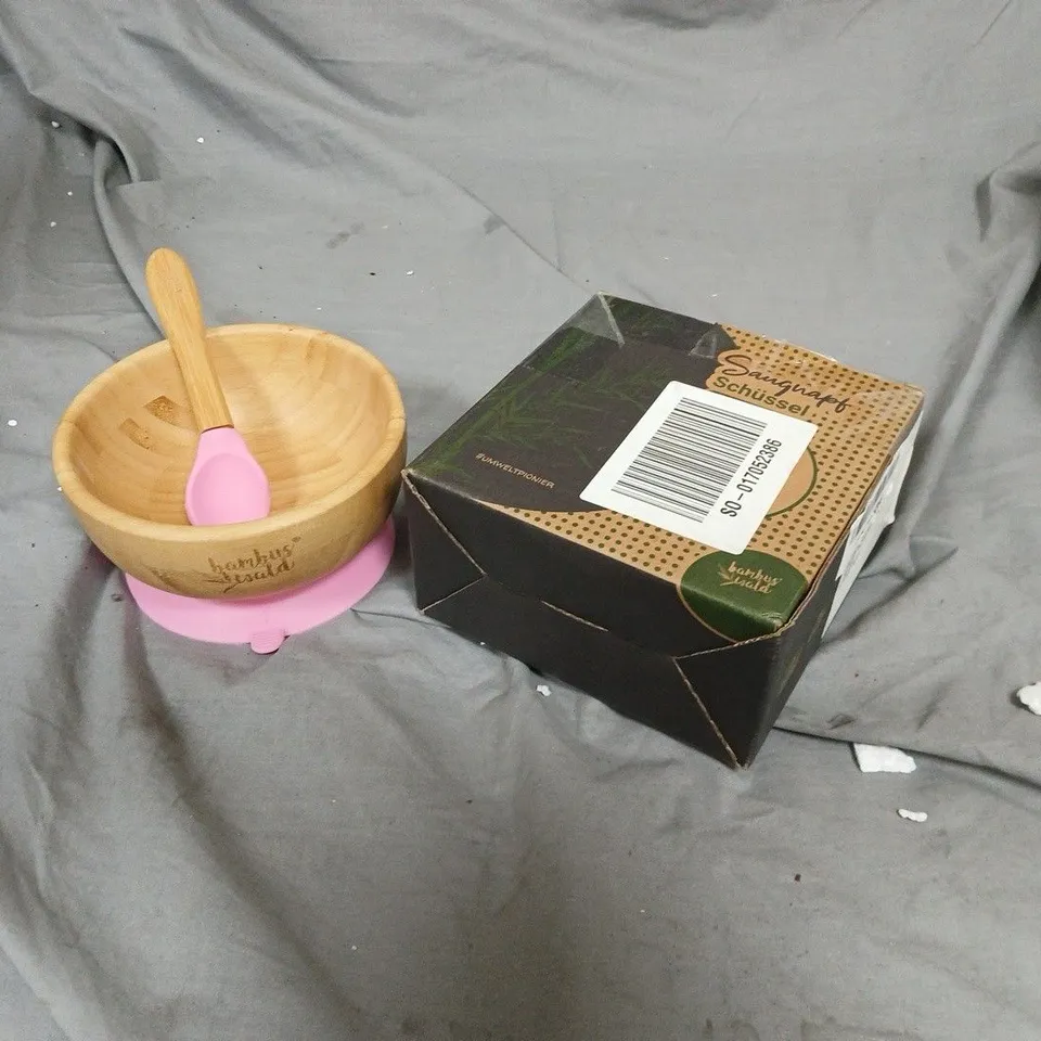 BOXED BAMBOO BOWL WITH PINK SILICONE SPOON 