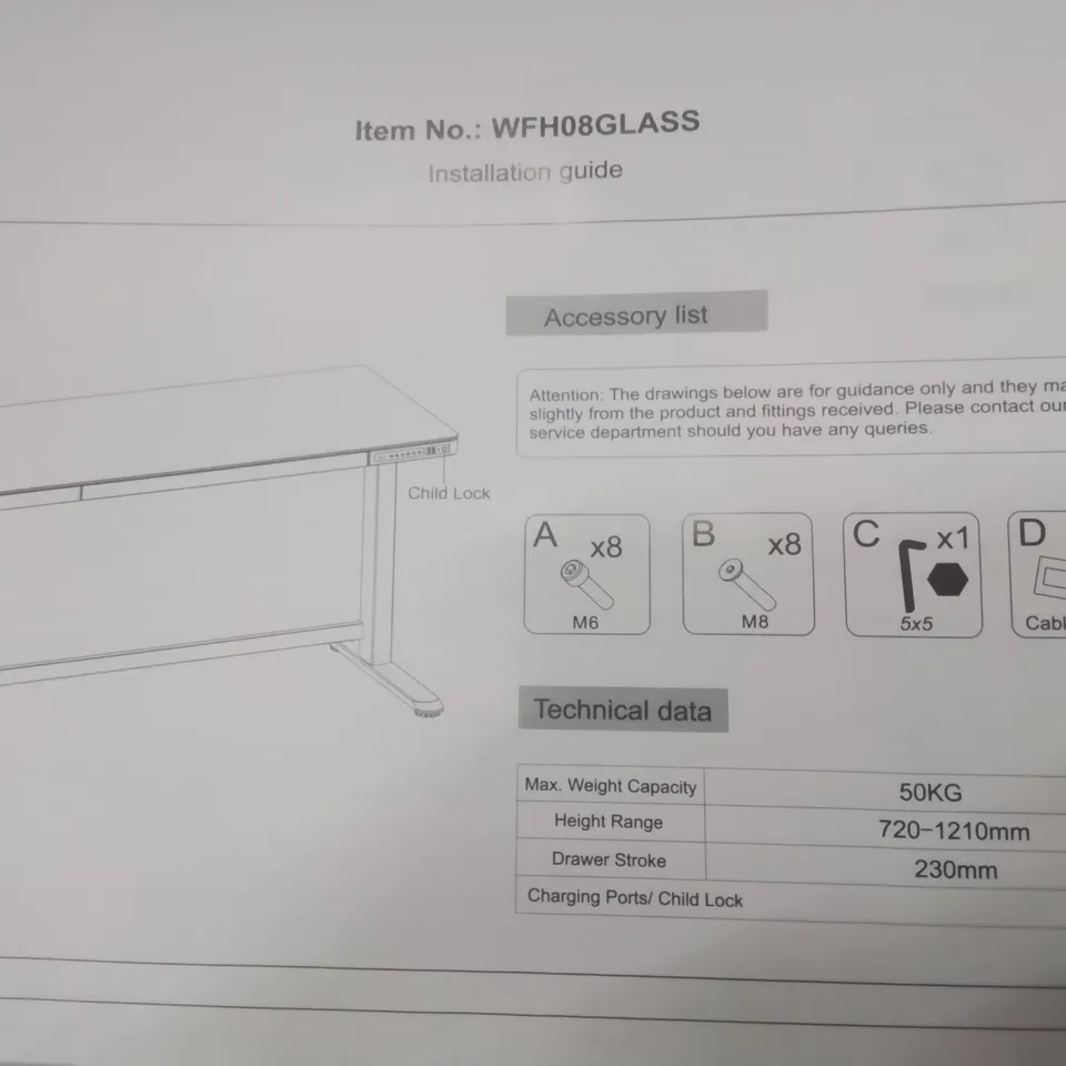 BOXED HEIGHT ADJUSTABLE COMPUTER TABLE BLACK GLASS