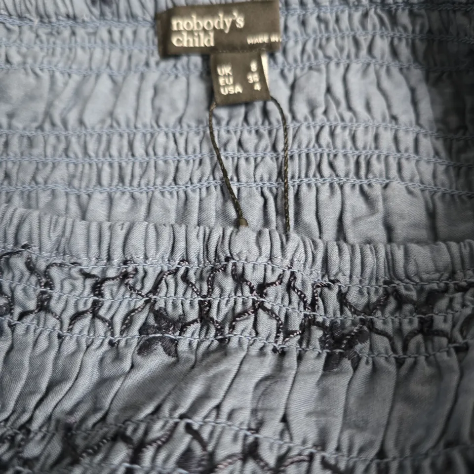 NOBODY'S CHILD BLUE SMOCKED DRESS WITH PUFF SLEEVES, UK 6