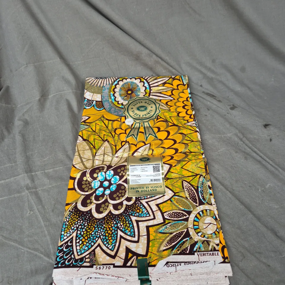 VLISCO GRAND-SUPER WAX COTTON FABRIC IN GOLD EMBELLISHED SHINE – PRINTED IN HOLLAND, 6 YARDS