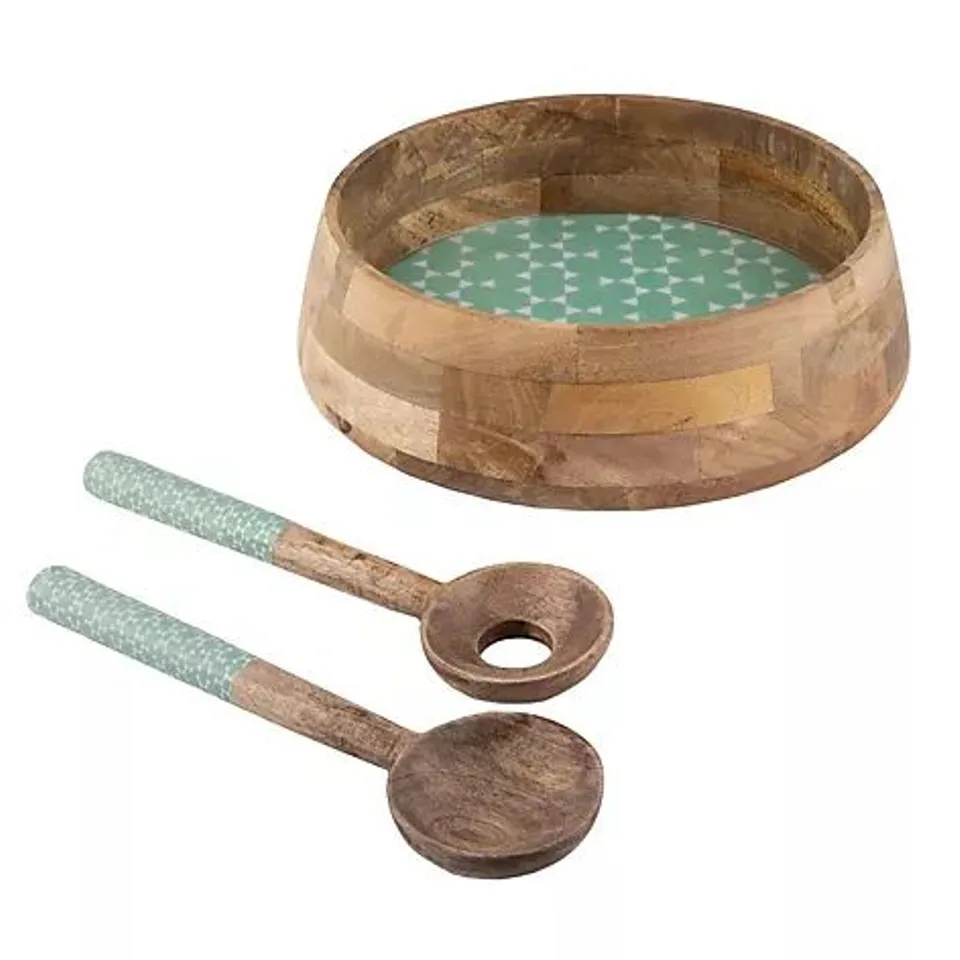 GARDEN STORIES SORBET COLLECTION MANGO WOOD SERVING BOWL & SALAD SERVERS