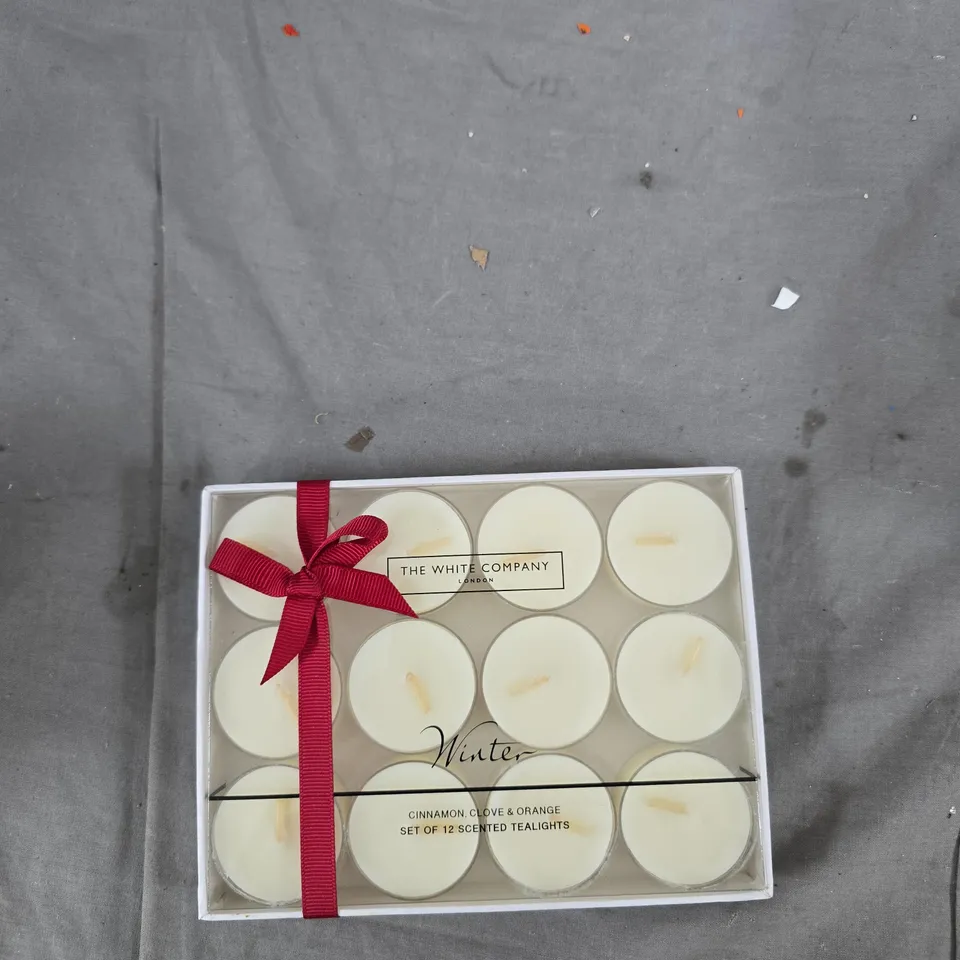 THE WHITE COMPANY WINTER CINNAMON, CLOVE & ORANGE SCENTED TEALIGHTS – SET OF 12