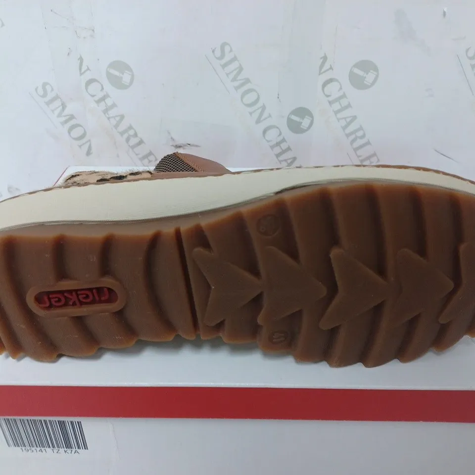 BOXED PAIR OF RIEKER CHELSEA BOOT IN TAN - SIZE 41