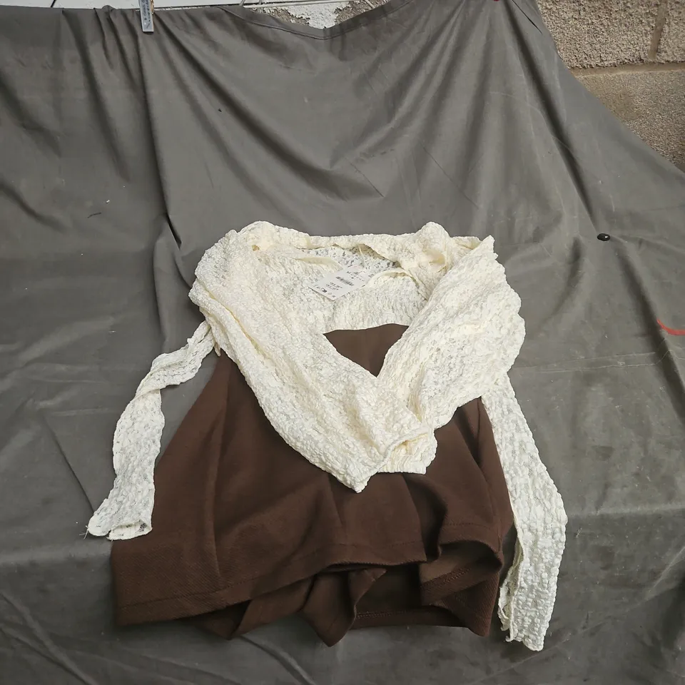 ZARA WHITE LACE OVERLAY TOP WITH BROWN LINING – WOMEN'S SIZE M