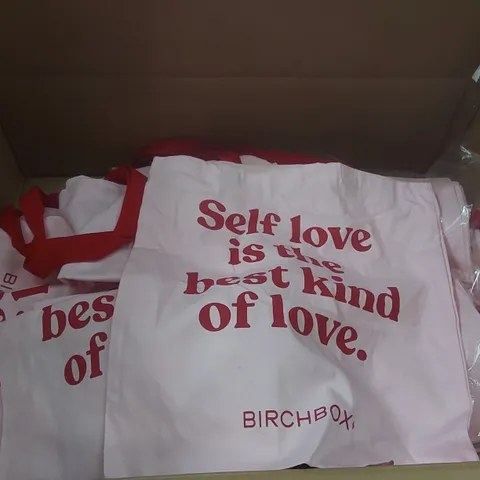 BOX CONTAINING A VERY LARGE QUANTITY OF BIRCHBOX 'SELF LOVE IS THE BEST KIND OF LOVE' BAGS