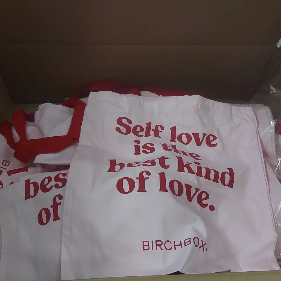 BOX CONTAINING A VERY LARGE QUANTITY OF BIRCHBOX 'SELF LOVE IS THE BEST KIND OF LOVE' BAGS