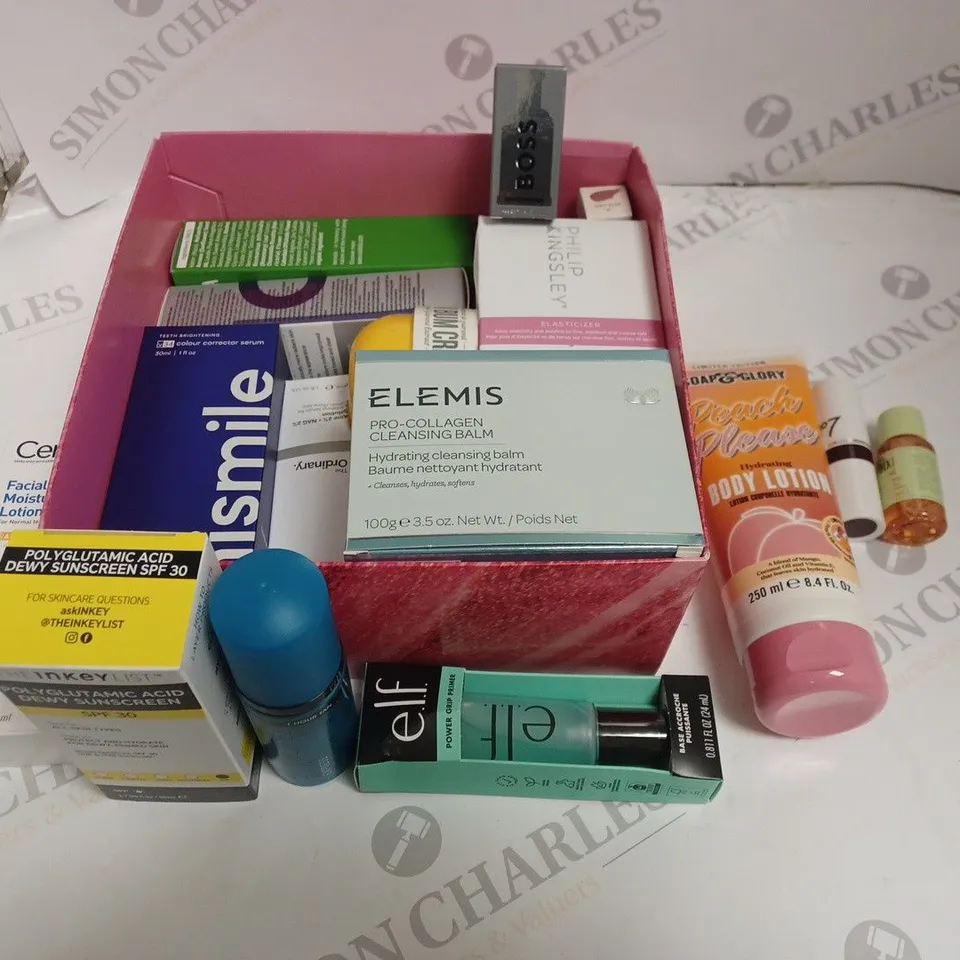 LOT OF 16 ASSORTED HEALTH & BEAUTY ITEMS TO INCLUDE ELEMIS COLLAGEN BALM, COLOUR CORRECTOR SCREEN AND BOSS 5ML