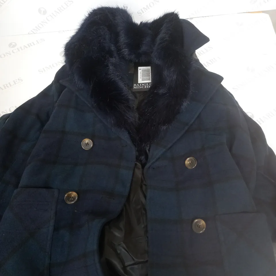 BADGLEY MISCHKA LONG FUR NECK COAT - S
