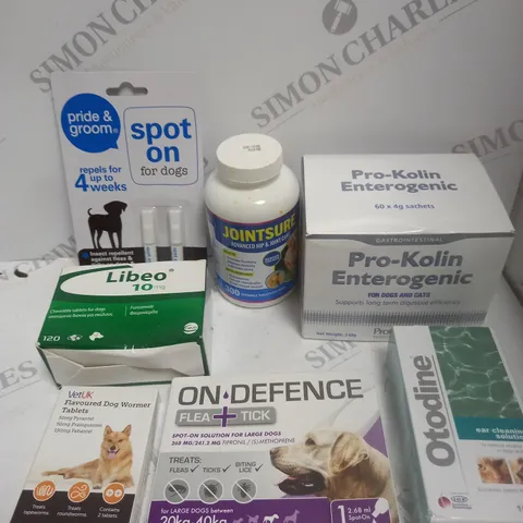APPROXIMATELY 20 ASSORTED PET CARE TREATMENTS TO INCLUDE EAR CLEANING SOLUTION, DOG WORMER TABLETS, SPOT ON ETC