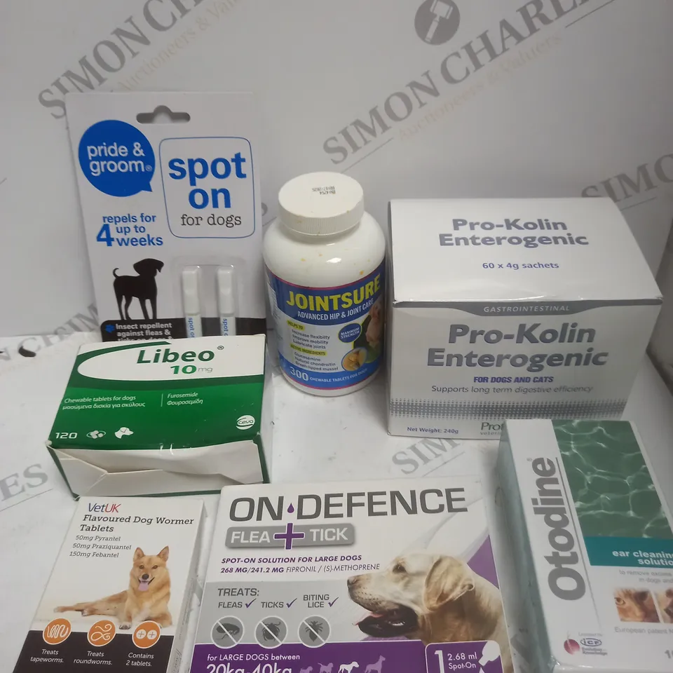 APPROXIMATELY 20 ASSORTED PET CARE TREATMENTS TO INCLUDE EAR CLEANING SOLUTION, DOG WORMER TABLETS, SPOT ON ETC 