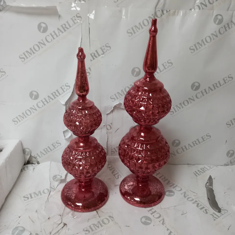 SET OF 2 DECORATIVE RED CHRISTMAS TREES