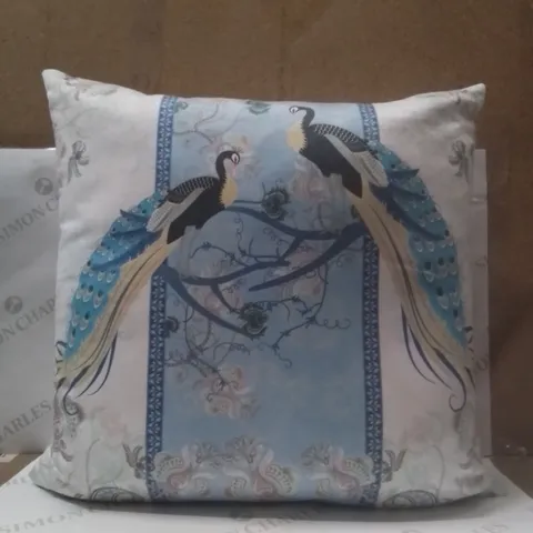 ABSTRACT SQUARE THROW CUSHION PEACOCK DESIGN