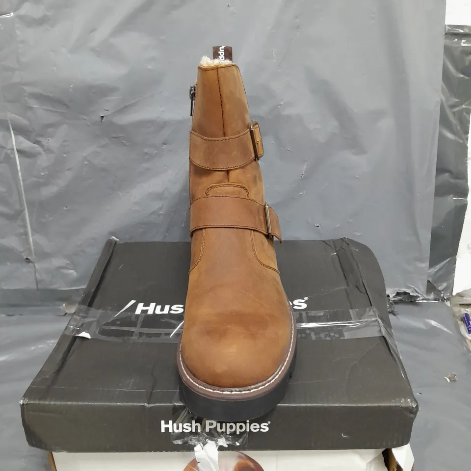 HUSH PUPPIES ANNETTE BIKER BOOTS BROWN SIZE 9