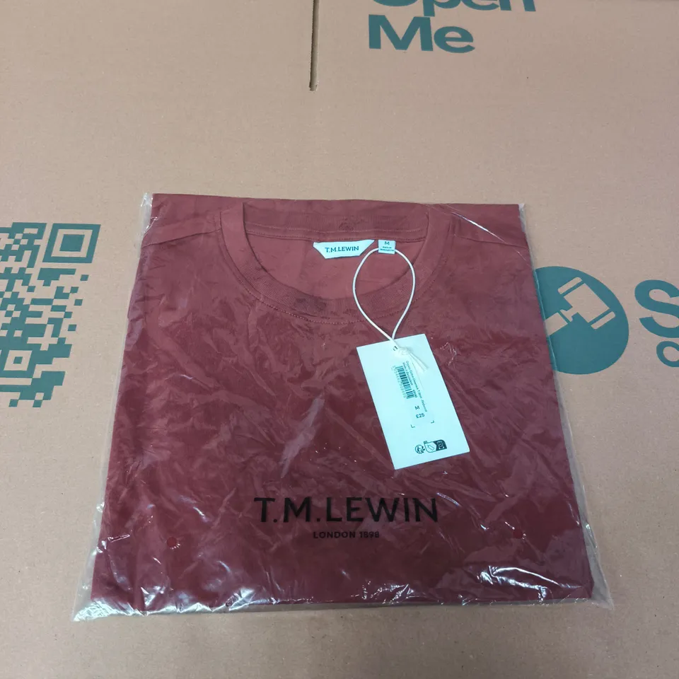 TM LEWIN ORGANIC COTTON CREWNECK T-SHIRT – REDWOOD, UK SIZE M