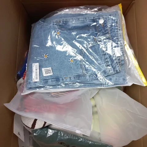 LARGE BOX OF APPROXIMATELY 25 ASSORTED CLOTHING ITEMS IN VARIOUS COLOURS, STYLES AND SIZES - COLLECTION ONLY