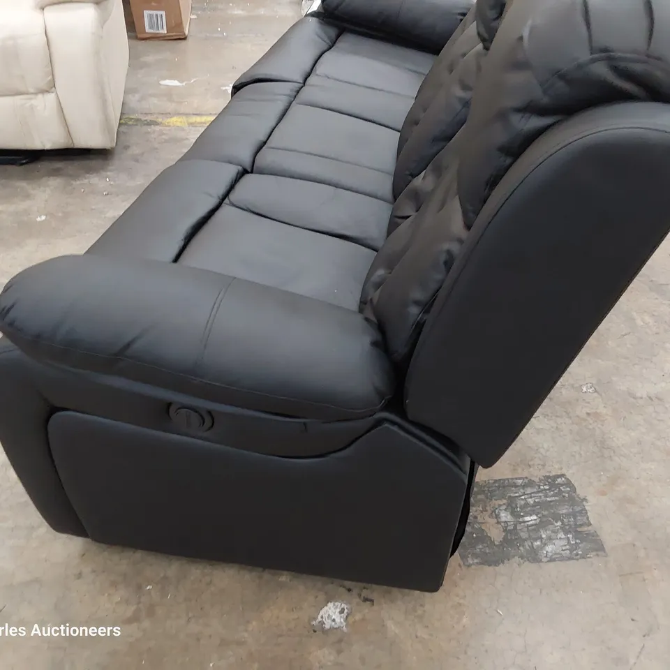 DESIGNER POWER RECLINING THREE SEATER SOFA BLACK LEATHER 
