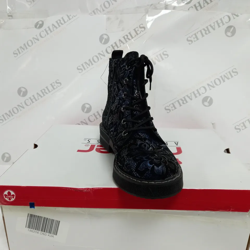 RIEKER LACE UP BOOT DARK FLOURAL SIZE 3 1/2 - BOXED 