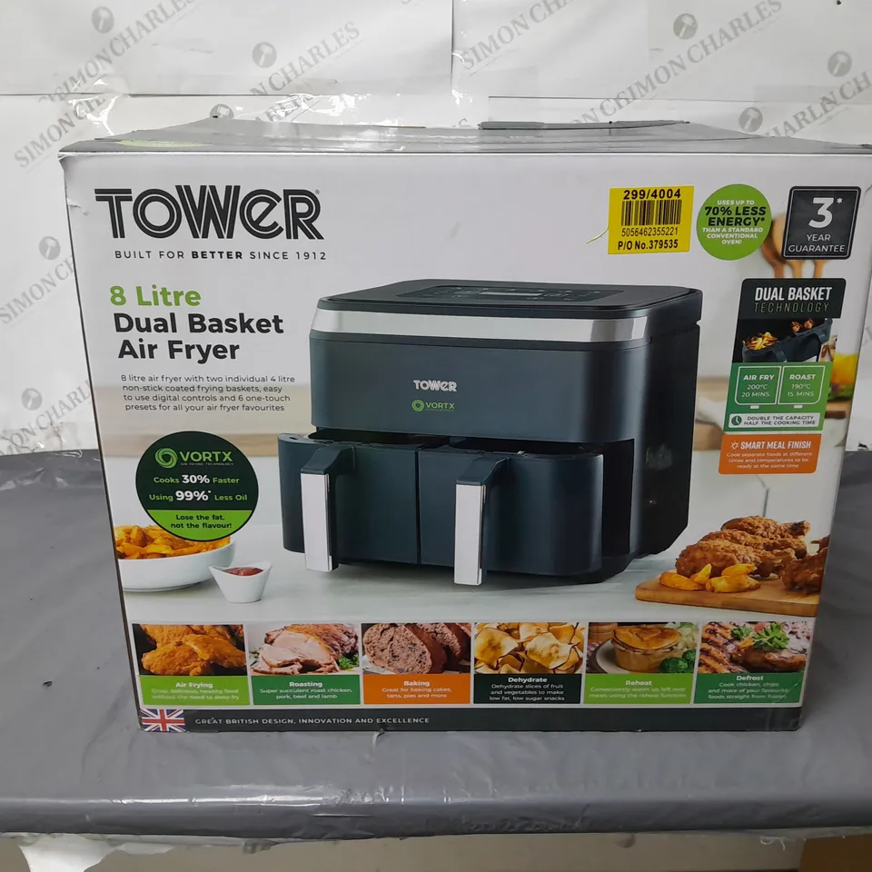 BOXED TOWER VORTX DUAL BASKET AIR FRYER 8 LITRE BLACK