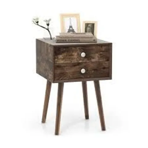 BOXED COSTWAY WOODEN NIGHTSTAND WITH 2 STORAGE DRAWERS AND RUBBER WOOD LEGS 