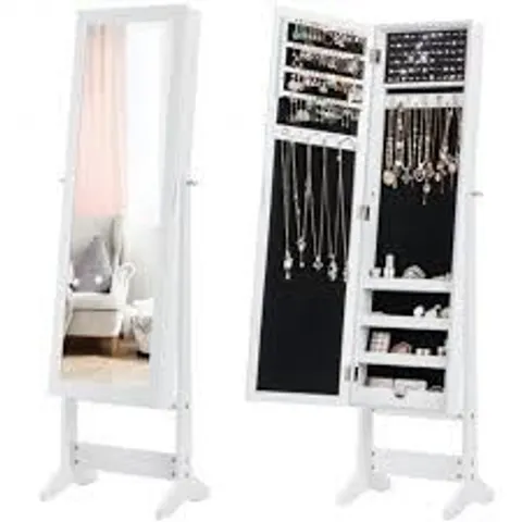 BOXED COSTWAY STYLISH WHITE JEWELRY CABINET WITH MIRROR AND AMPLE STORAGE - WHITE