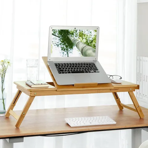 BOXED SONGMICS BAMBOO LAPTOP DESK, FOLDABLE BED TABLE