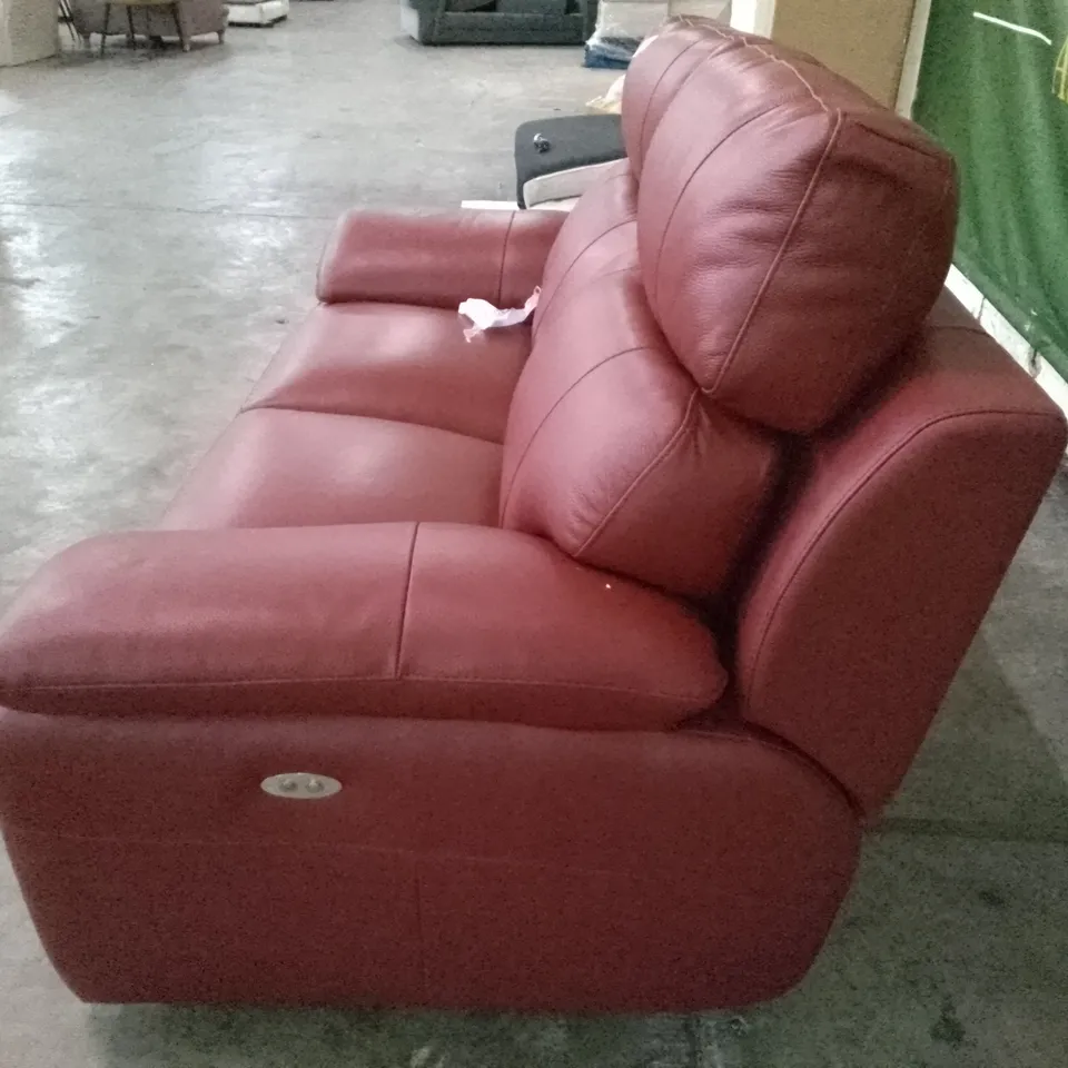 QUALITY ITALIAN DESIGNER PATRIZIO 2 SEATER ELETRIC RECLINER SOFA - DARK RED LEATHER