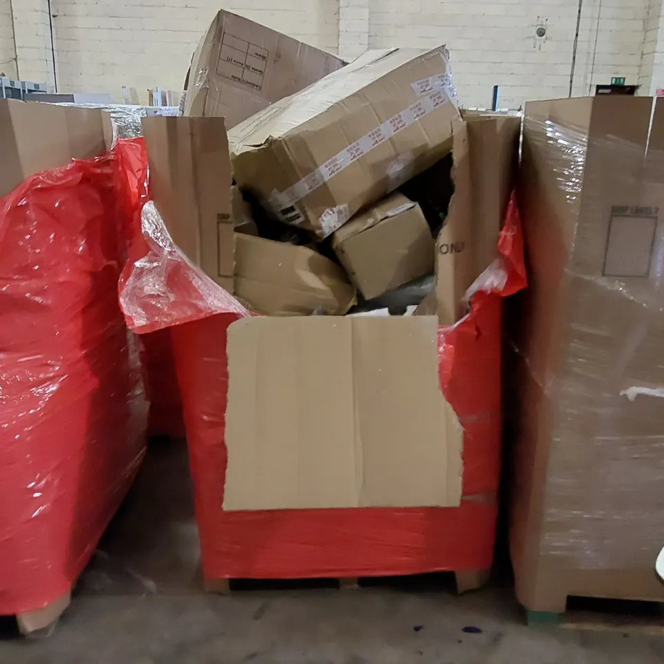 PALLET TO CONTAIN ASSORTED HOUSEHOLD PRODUCTS. INCLUDES SHOES, BOXED FURNITURE ETC