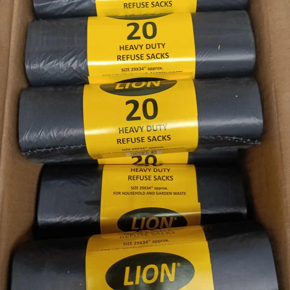 20 X LION HEAVY DUTY REFUSE SACKS - 20 SACKS PER ROLL
