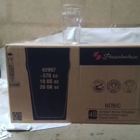 BOXED PASABAHCE PINT GLASSES APPROXIMATELY 48