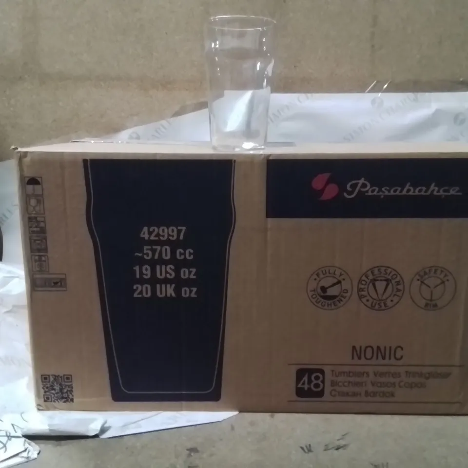 BOXED PASABAHCE PINT GLASSES APPROXIMATELY 48