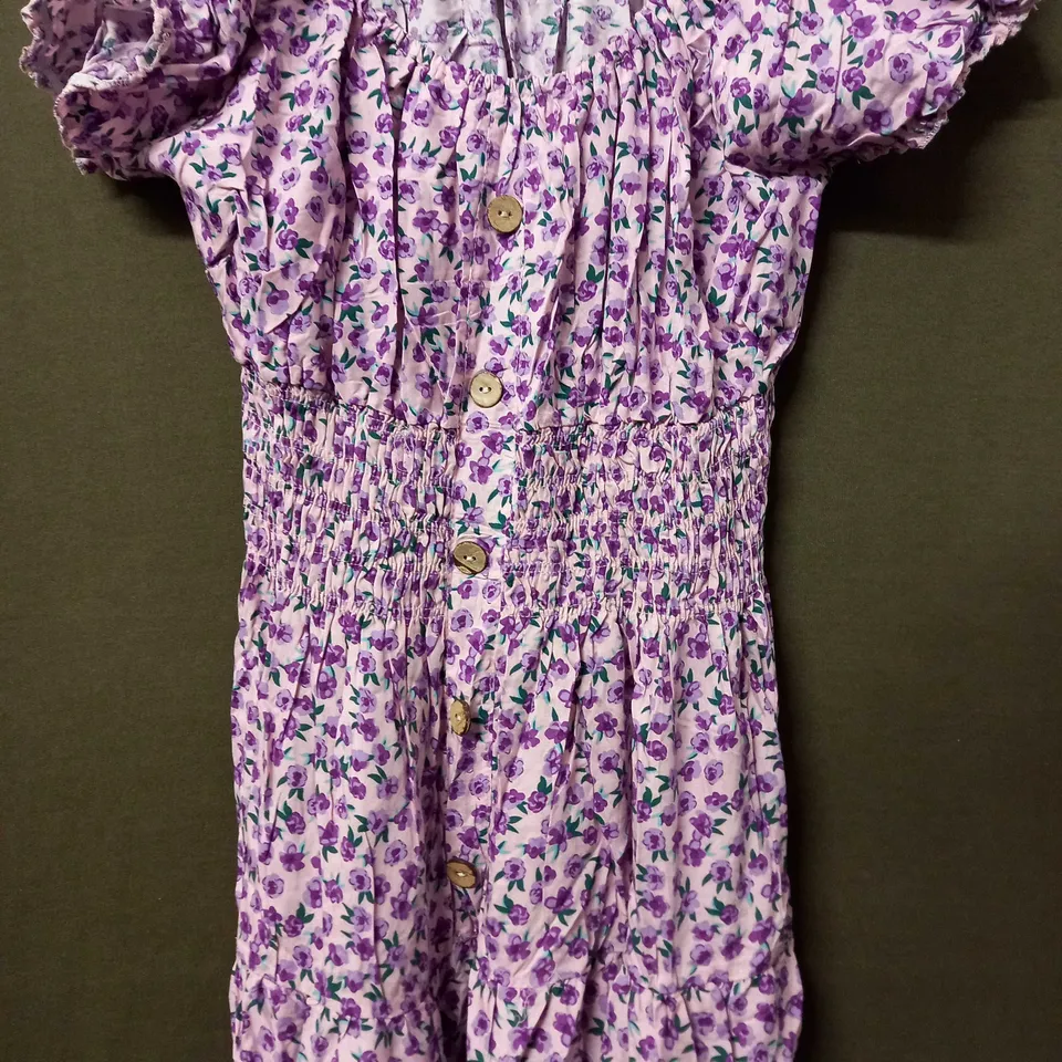 KURT MULLER PUFFY SLEEVE MAXI DRESS IN FLORAL DESIGN IN PINK - S/M