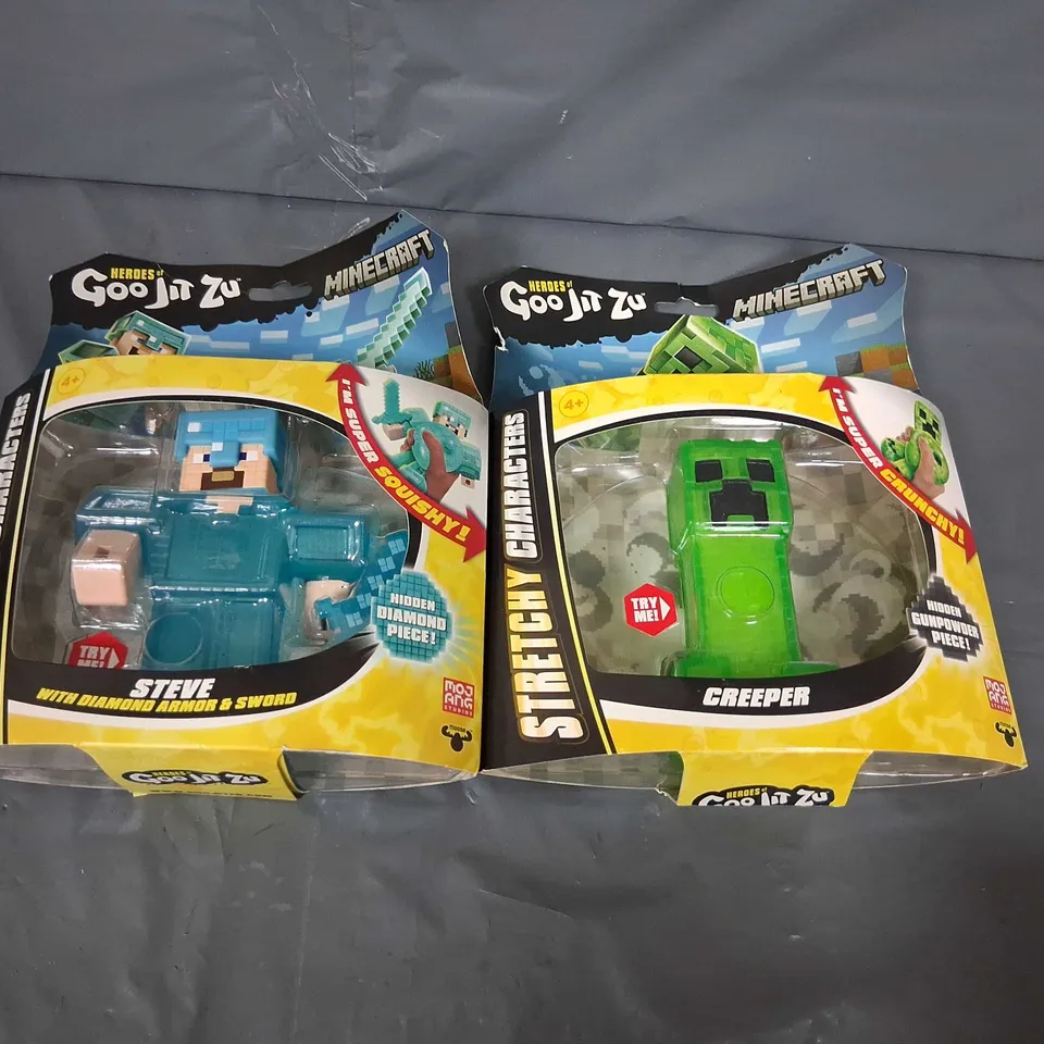 TWO ASSORTED HEROES OF GOO JIT ZU MINECRAFT STRETCHY CHARACHERS TO INCLUDE; STEVE AND CREEPER