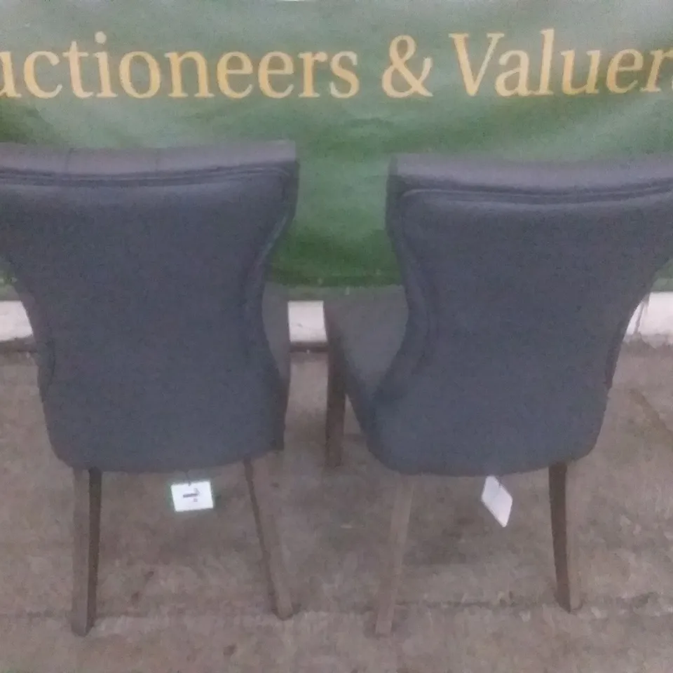 SET OF 2 NEW BEWLEY DARK GREY LEATHER BUTTON BACK DINING CHAIR (GREY OAK LEG)