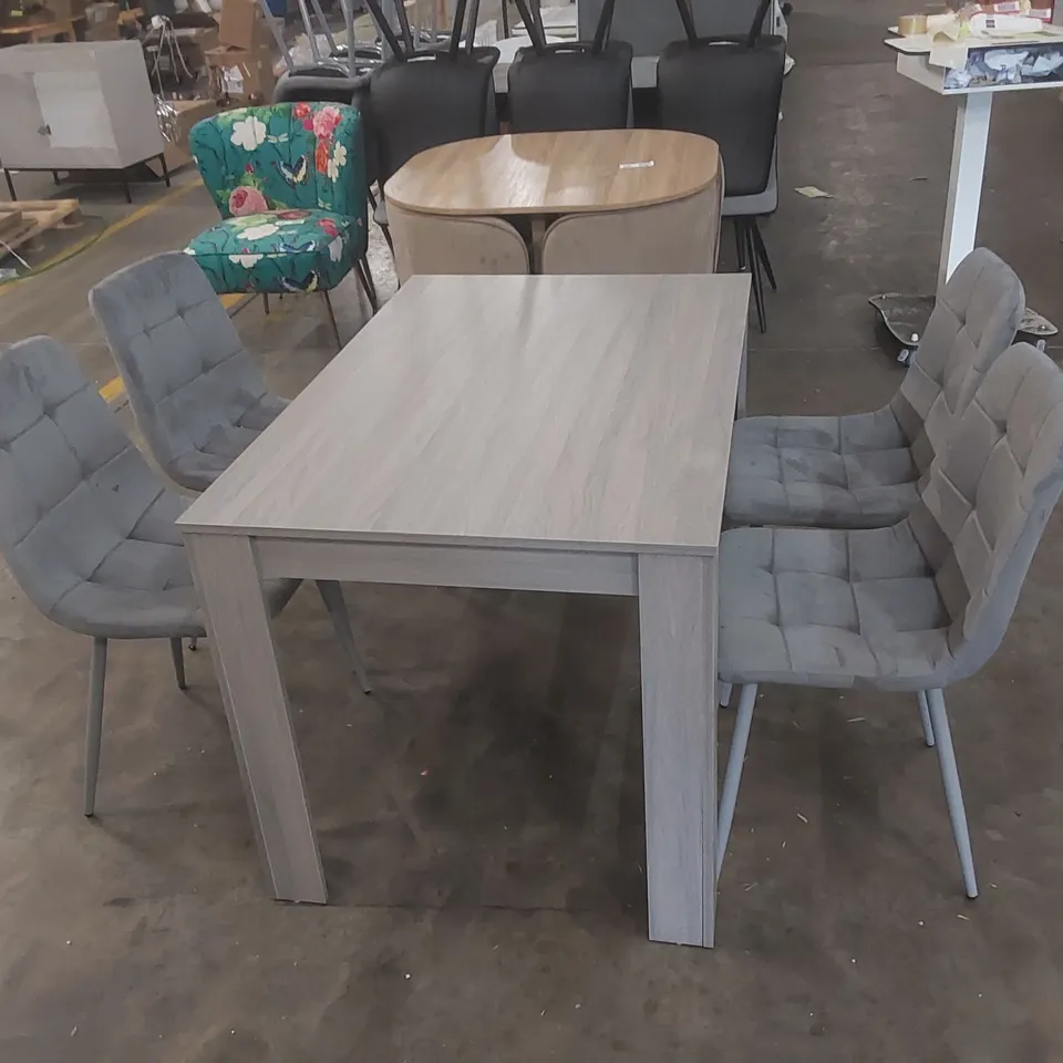 DESIGNER WOODEN DINING TABLE WITH 4 VELVET DINING CHAIRS (5 ITEMS)