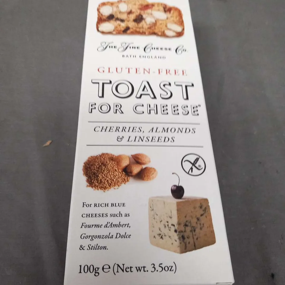 SIX 100G THE FINE CHEESE CO TOAST FOR CHEESE GLUTEN FREE CHERRIES, ALMONDS AND LINSEEDS