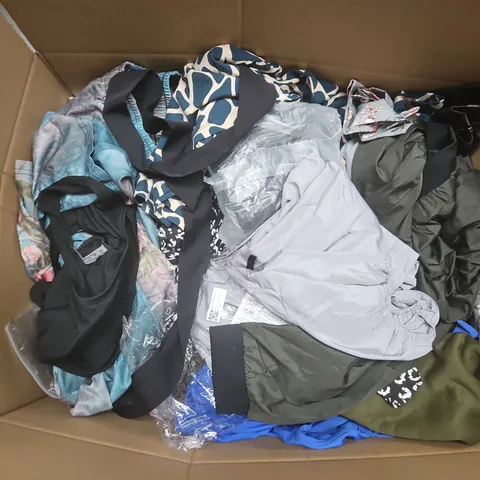 LARGE BOX OF APPROXIMATELY 20 ASSORTED CLOTHING ITEMS IN VARIOUS SIZES, STYLES AND COLOURS