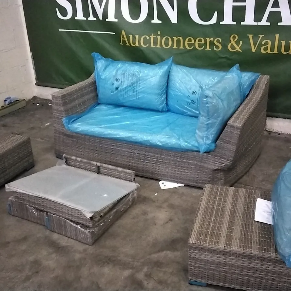 RATTAN EFFECT COFFEE SET WITH BENCH, TABLE AND 2 CHAIRS