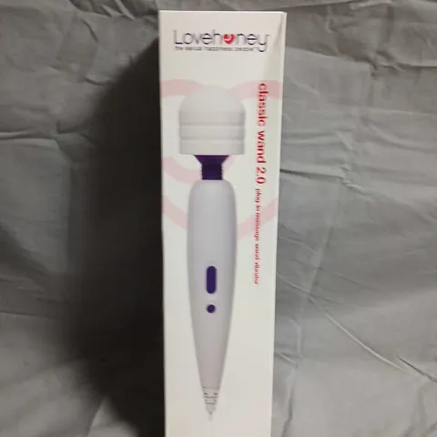 LOVEHONEY WAND MASSAGER – WHITE WITH PURPLE ACCENT (BOXED)