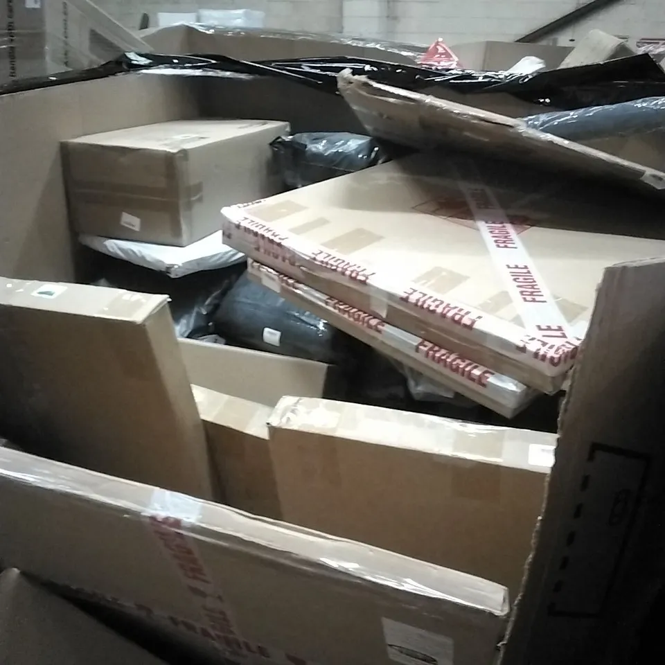 PALLET OF HOUSEHOLD ITEMS TO INCLUDE TONER CARTRIDGES, AIR FRYER OVEN,STONE BATH MAT,PULL UP BAR AND OTHER ASSORTED ITEMS...