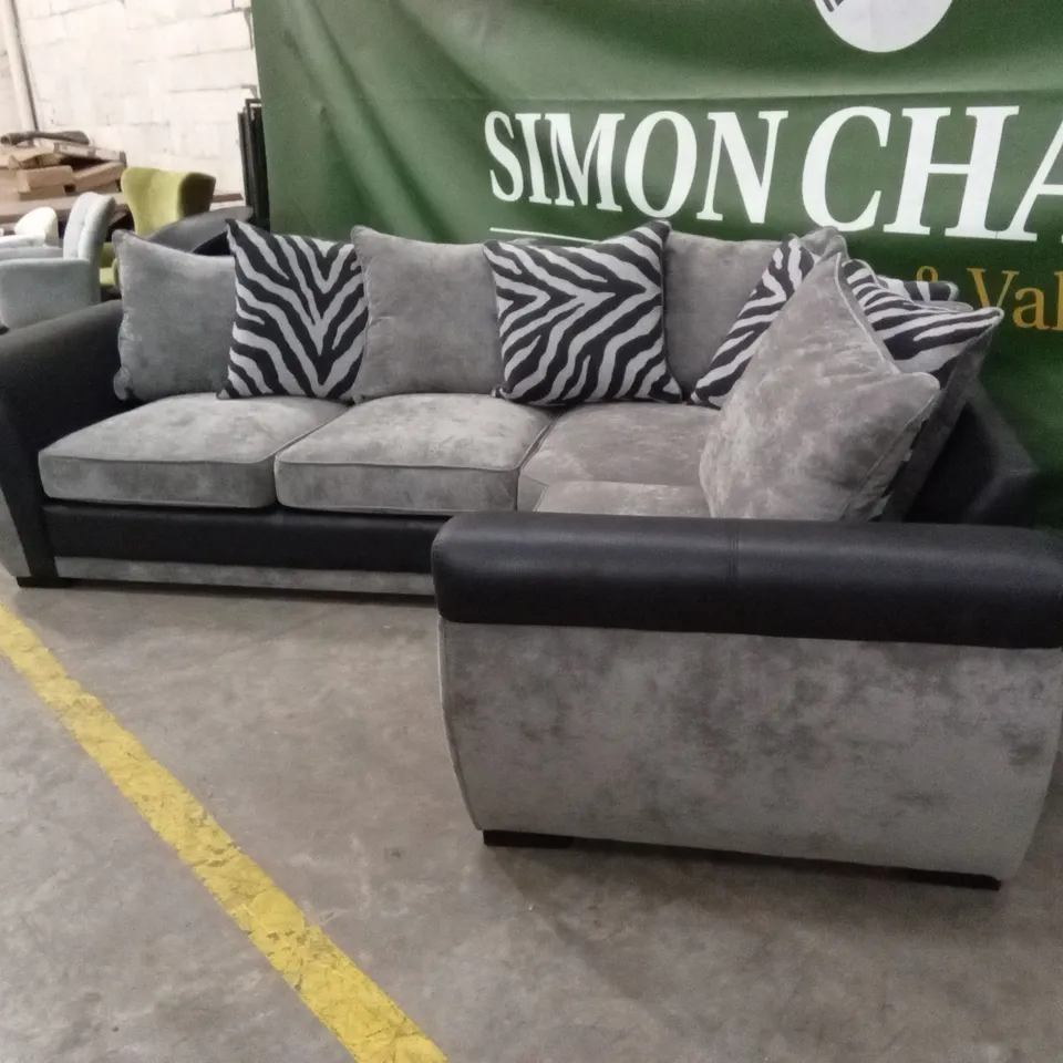 NOVA FABRIC/FAUX LEATHER RIGHT HAND DOUBLE ARM CORNER GROUP SOFA - GREY/BLACK RRP £1049