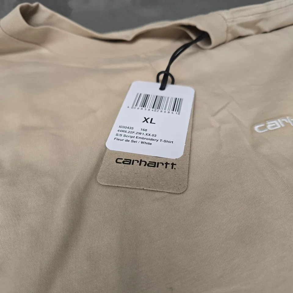 CARHARTT S/S SCRIPT EMBROIDERY T-SHIRT – XL – FLEUR DE SEL / WHITE