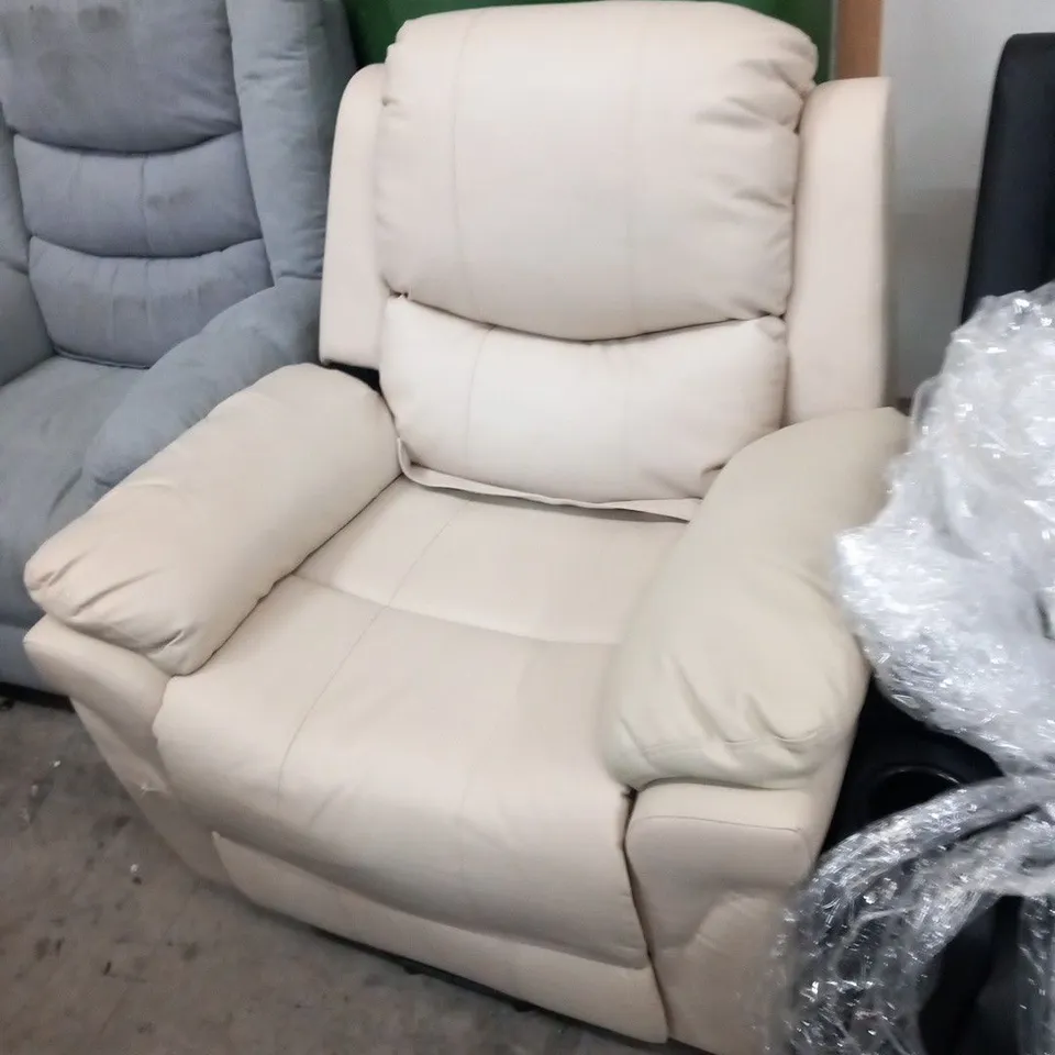 DESIGNER CREAM FAUX LEATHER RECLINING ARMCHAIR