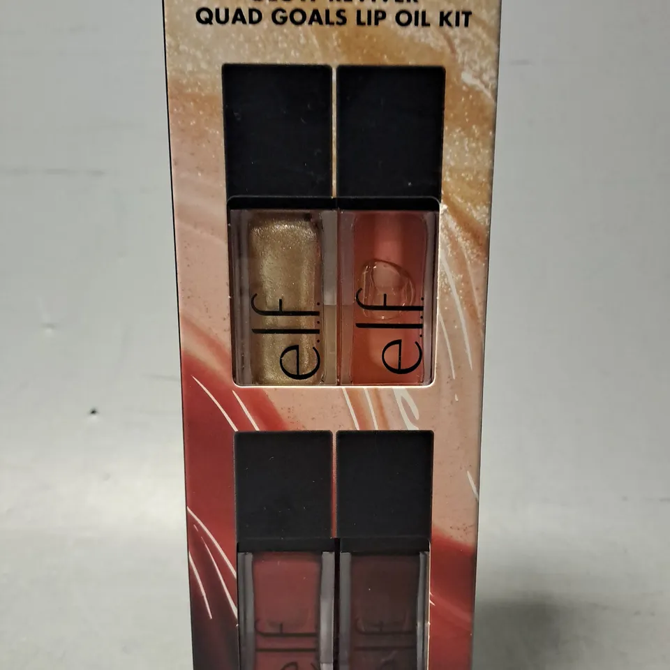 E.L.F. GLOW REVIVER QUAD GOALS LIP OIL KIT, LIP GLOSS FOR A HIGH-GLOSS FINISH & SHEER WASH OF COLOR, NON-STICKY, VEGAN & CRUELTY-FREE, 4 GLOSSES